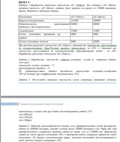 МЭБИК Оценка стоимости бизнеса (2020) Билет 09