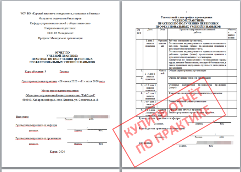 Отчет о прохождении практики менеджмент